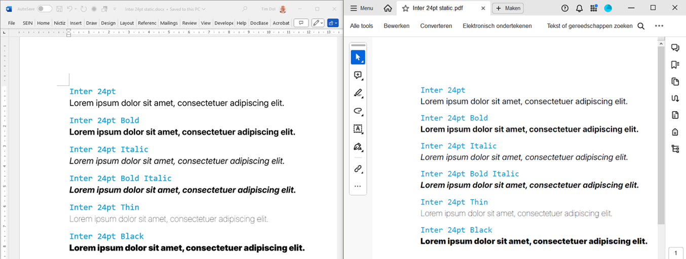 Static fonts voorbeeld