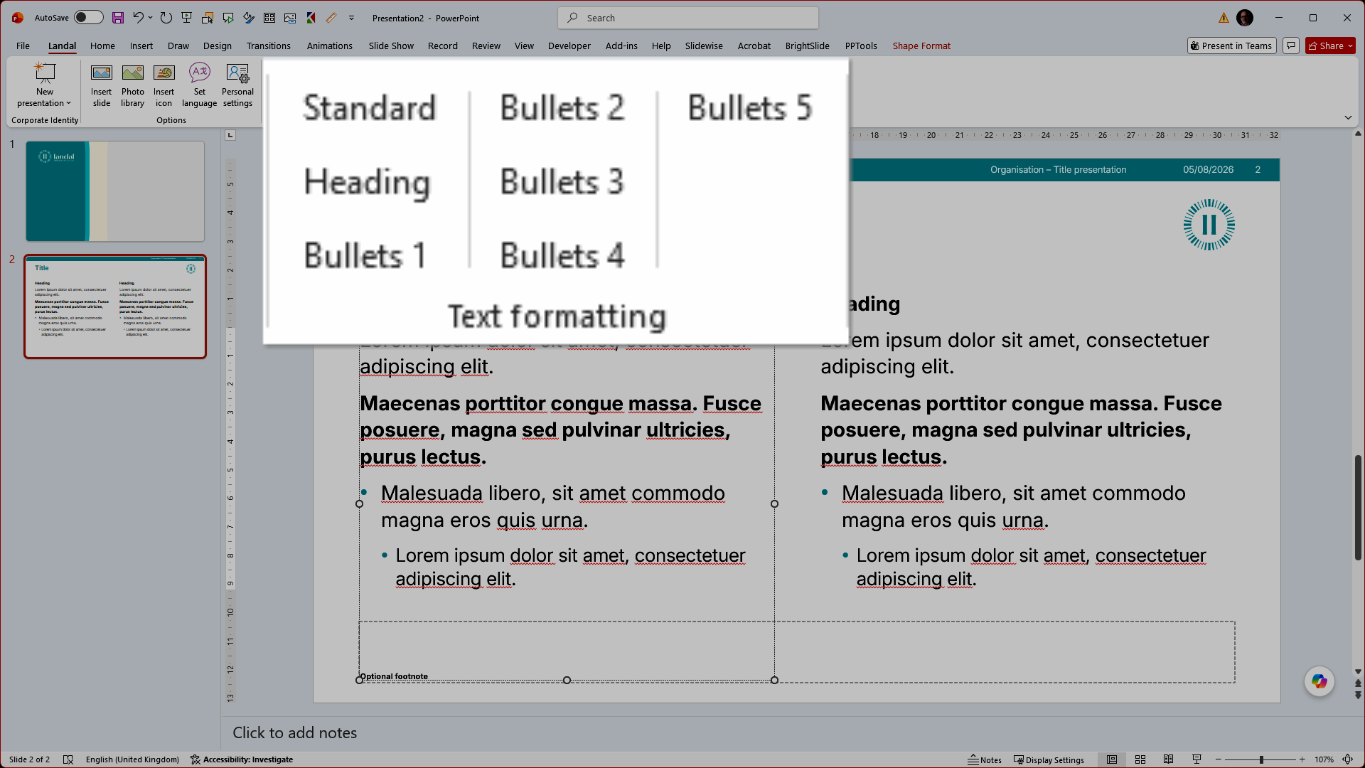 Text styles in KeySlides