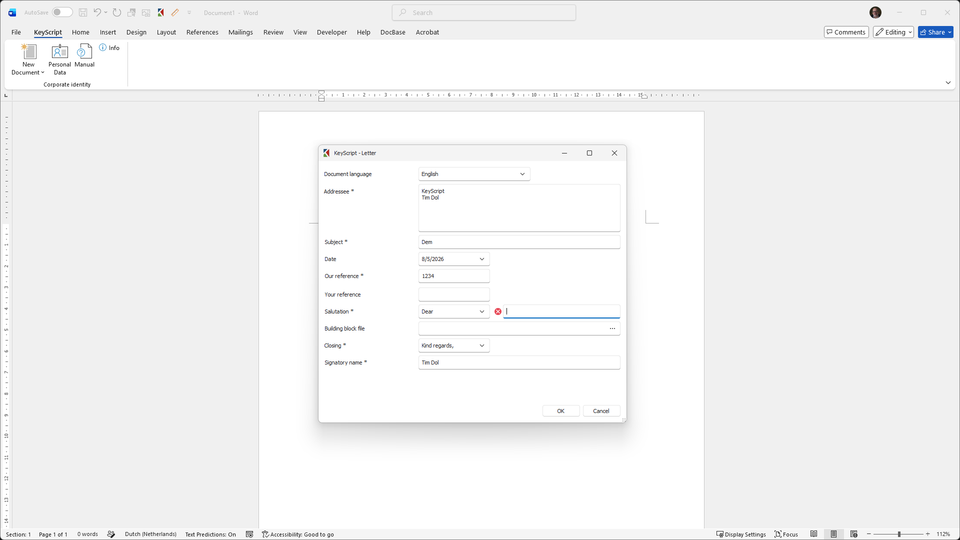 Creating a new document in Word