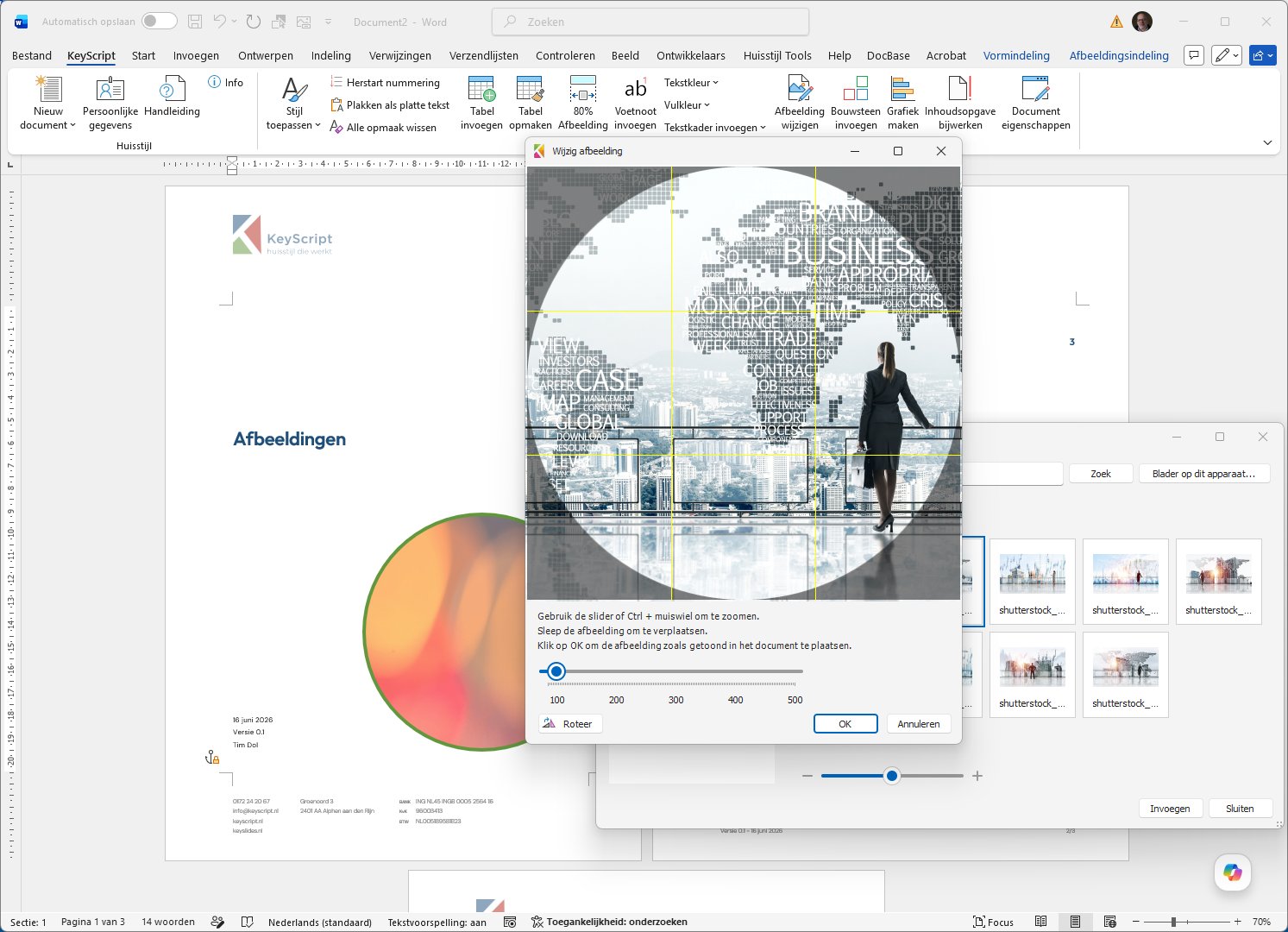 Crop tool when replacing an image in Word